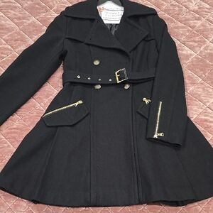 Olivia Pope Black and Gold Military Fit-And-Flare Trench Coat